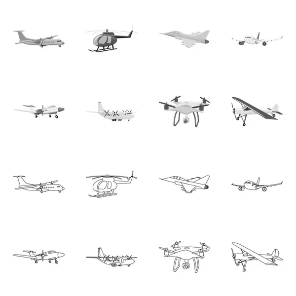 Vektor-Design von Flugzeug und Transport-Symbol. Set von Flugzeug und Himmel Aktiensymbol für Web. — Stockvektor