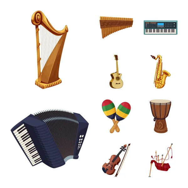 Geïsoleerde object van muziek en melodie logo. Collectie van muziek en instrument voorraad vectorillustratie. — Stockvector