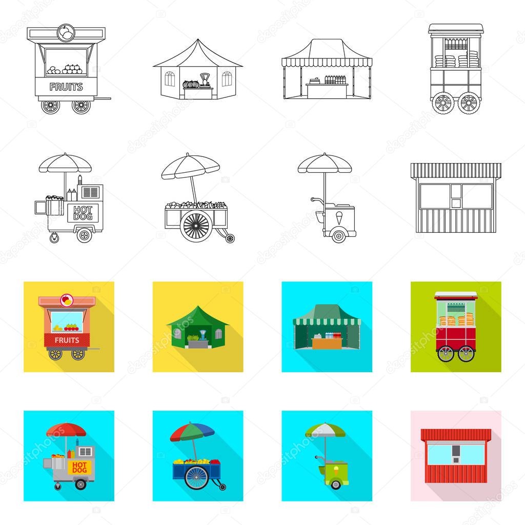 Vector illustration of market and exterior symbol. Set of market and food stock vector illustration.