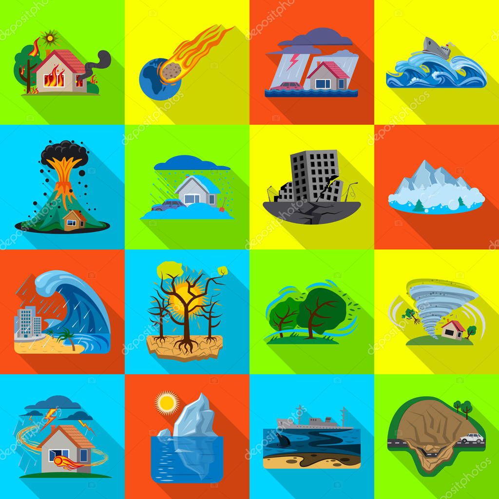 Isolated object of natural and disaster symbol. Set of natural and risk stock symbol for web.