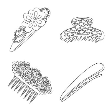 Kuaförlük ve hairclip simge vektör tasarımı. Web için kuaförlük ve aksesuarları hisse senedi simgesi kümesi.