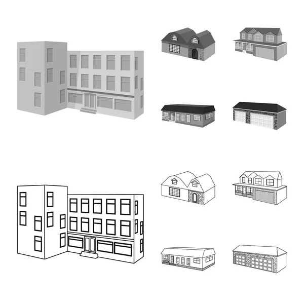 Illustration vectorielle de façade et icône du logement. Collection d'icône vectorielle de façade et d'infrastructure pour le stock . — Image vectorielle