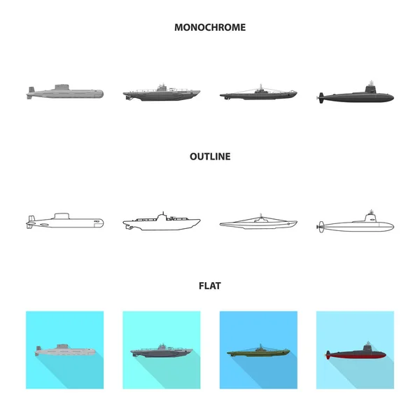 Objet isolé de la guerre et logo du navire. Collection d'icônes vectorielles de guerre et de flotte pour stock . — Image vectorielle