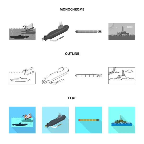 Objeto aislado de guerra y símbolo del barco. Conjunto de guerra y flota stock vector ilustración . — Archivo Imágenes Vectoriales