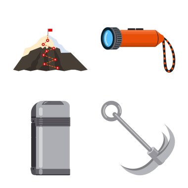 Dağcılık ve en yüksek işareti tasarımı vektör. Dağcılık ve kamp set vektör simge stok için.