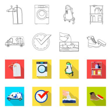 Çamaşırhane ve temiz simge vektör tasarımı. Çamaşır ve giysi hisse senedi vektör çizim topluluğu.