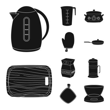 Mutfak ve yemek işaret yalıtılmış nesne. Mutfak ve cihaz hisse senedi vektör çizim topluluğu.