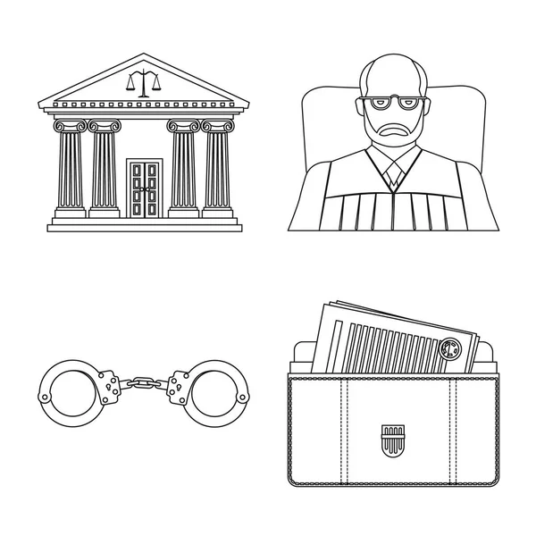 Ilustración vectorial de la ley y símbolo de abogado. Conjunto de ley y icono de vector de justicia para la acción . — Archivo Imágenes Vectoriales