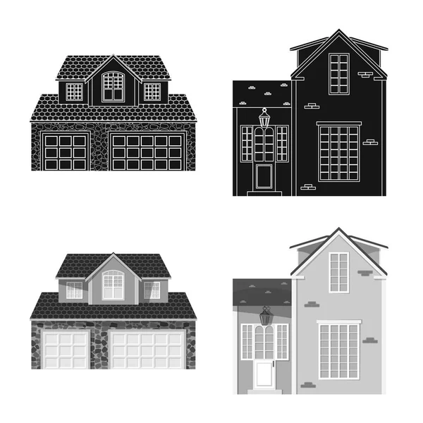 Vector illustration of building and front logo. Set of building and roof vector icon for stock. — Stock Vector