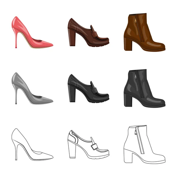 Isolerade objekt av skodon och kvinna symbol. Uppsättning av skor och fot vektor ikonen för lager. — Stock vektor