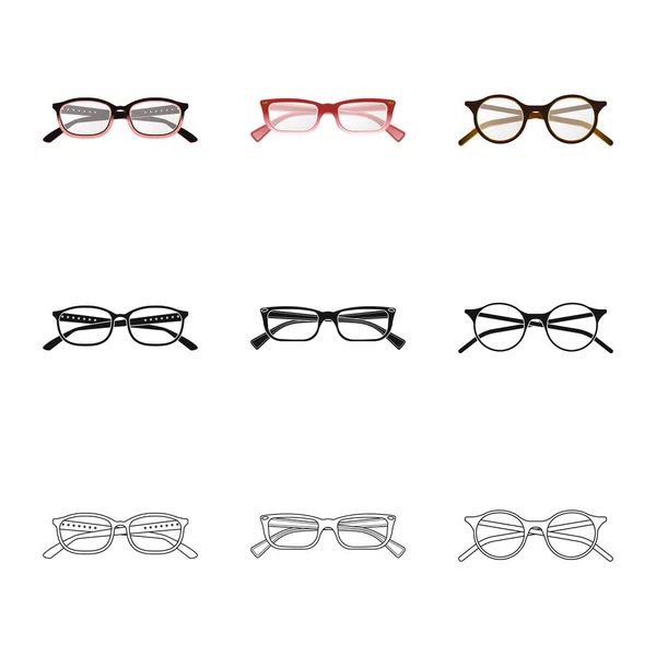 Ilustração vetorial de óculos e logotipo da moldura. Conjunto de óculos e ícone de vetor acessório para estoque . — Vetor de Stock