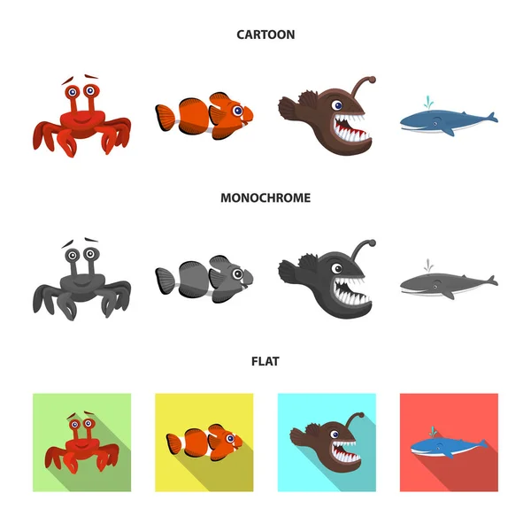 Vektorové ilustrace z moře a zvíře symbolu. Moře a mořské vektorové ikony pro stock. — Stockový vektor