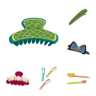 Tokası ve saç logo vektör Illustration. Tokası ve aksesuarları hisse senedi vektör çizim seti.