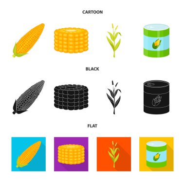 Mısır tarlası ve sebze logosu yalıtılmış nesne. Mısır tarlası ve hisse senedi için vejetaryen vektör ikon koleksiyonu.