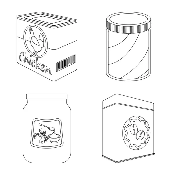 Projeto vetorial de lata e sinal de comida. Conjunto de lata e pacote de símbolo de estoque para web . — Vetor de Stock