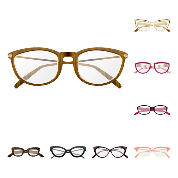 चष्मा आणि फ्रेम चिन्ह वेगळे ऑब्जेक्ट. चष्मा आणि अॅक्सेसरीज स्टॉक वेक्टर स्पष्टीकरण संग्रह . — स्टॉक व्हेक्टर