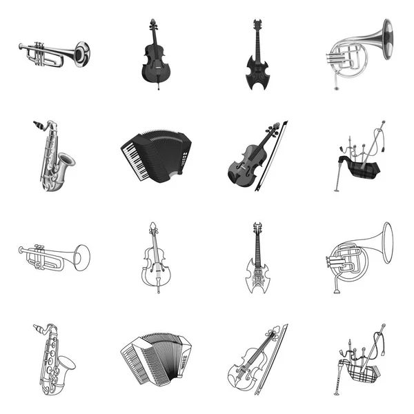 Ilustración vectorial de música e icono de melodía. Conjunto de música y herramienta de stock símbolo para la web . — Archivo Imágenes Vectoriales