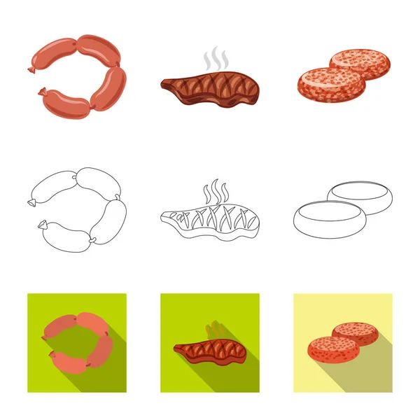 Ilustración vectorial del signo de carne y jamón. Conjunto de ilustración de vectores de carne y caldo de cocina . — Archivo Imágenes Vectoriales