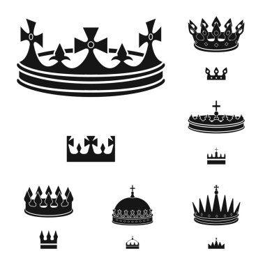 Kral ve görkemli sembolü vektör tasarımı. Stok için Kral ve altın vektör simgesi seti.
