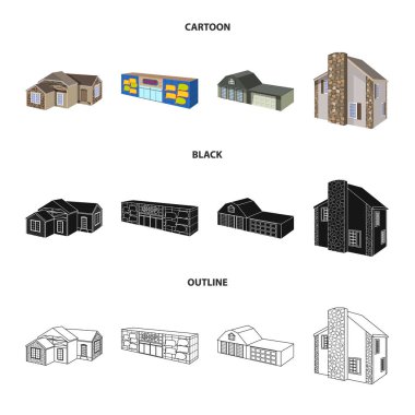 Cephe ve işareti konut yalıtılmış nesne. Hisse senedi için cephe ve altyapı vektör simge kümesi.