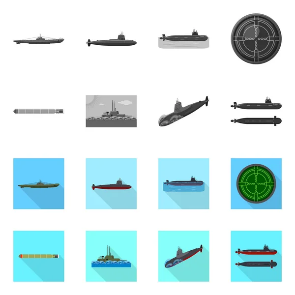 Vektor illustration av krig och fartyget tecken. Uppsättning av krig och flottan aktiesymbol för webben. — Stock vektor