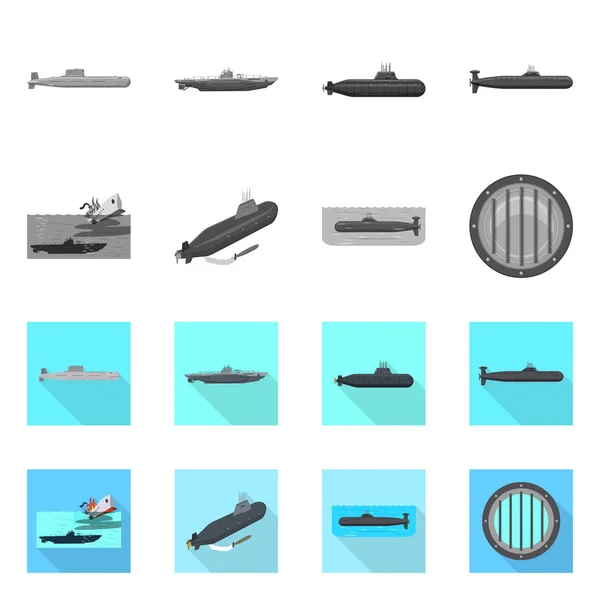 Vector illustratie van oorlog en schip teken. Verzameling van oorlog en vloot voorraad vectorillustratie. — Stockvector