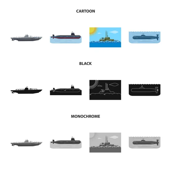 Isolerade objekt av krig och fartyget ikonen. Uppsättning av krig och flottan aktiesymbol för webben. — Stock vektor
