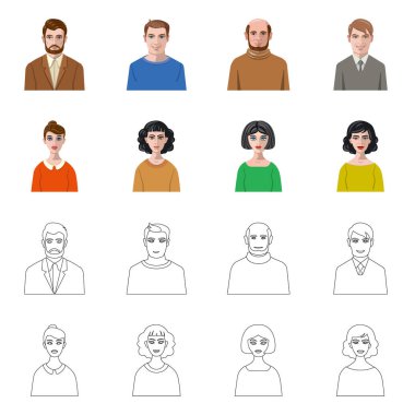 Saç modeli ve meslek işareti vektör Illustration. Hisse senedi için saç modeli ve karakter vektör simge kümesi.