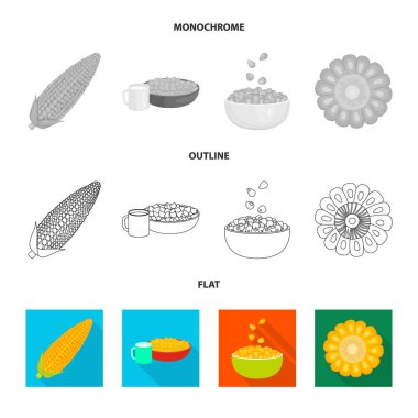 Mısır tarlası ve sebze işareti vektör tasarımı. Mısır tarlası ve hisse senedi için vejetaryen vektör simge kümesi.