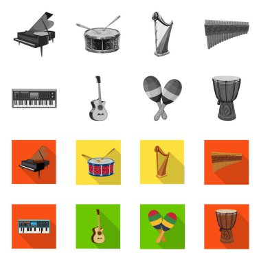 Müzik ve şarkı simge vektör tasarımı. Müzik ve aracı hisse senedi vektör çizim seti.