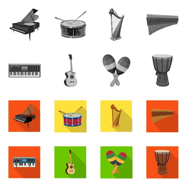 Diseño vectorial de música e icono de melodía. Conjunto de música e ilustración de vector de stock de herramientas . — Vector de stock