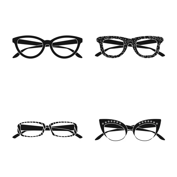 Elkülönített objektum szemüveg és napszemüveg logó. Gyűjteménye szemüveg és tartozék vektor ikon készletek. — Stock Vector