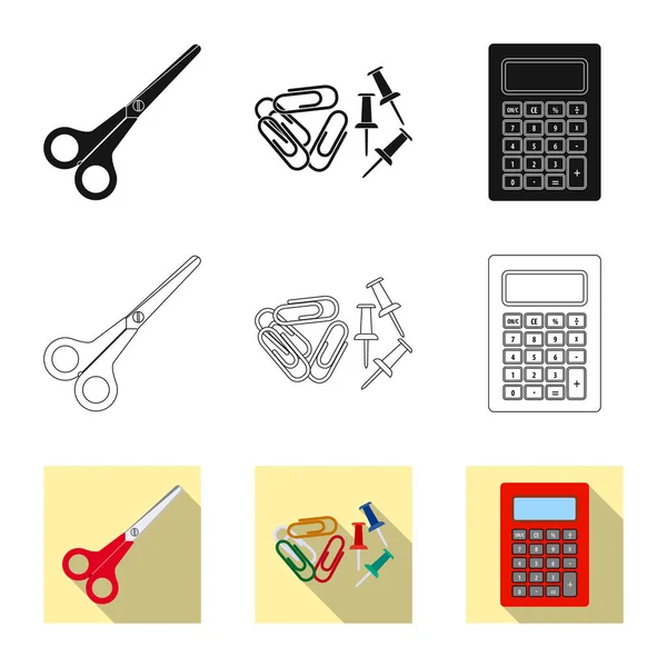Illustrazione vettoriale dell'icona dell'ufficio e della fornitura. Raccolta di icone vettoriali per ufficio e scuola . — Vettoriale Stock