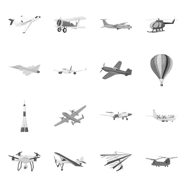 Vektorová design ikony letadlo a dopravy. Sada letadlo a obloha burzovní symbol pro web. — Stockový vektor