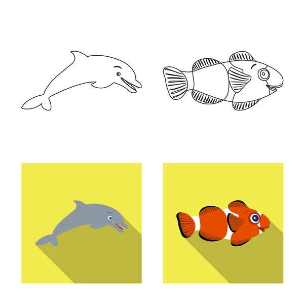 Objeto aislado de mar y signo animal. Colección de mar y vector marino icono para stock . — Vector de stock