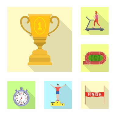 Spor ve kazanan simge vektör tasarımı. Hisse senedi için spor ve fitness vektör simge kümesi.