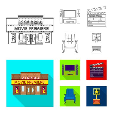 Televizyon ve filme sembolü yalıtılmış nesne. Televizyon ve hisse senedi için vektör simge ile ilgilenen koleksiyonu.