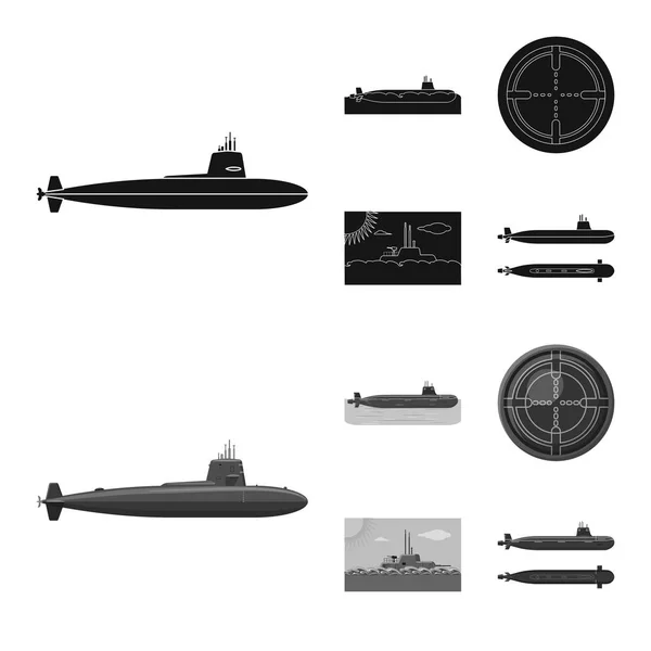 Vector ontwerp van oorlog en schip pictogram. Verzameling van oorlog en vloot aandelensymbool voor web. — Stockvector