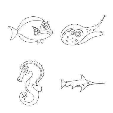 Deniz ve hayvan sembolü vektör tasarımı. Deniz ve deniz vektör simgesini hissenin koleksiyonu.