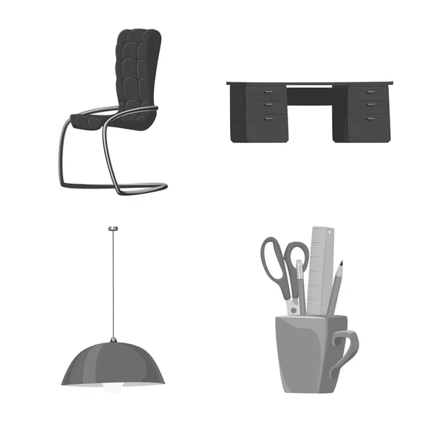 Diseño vectorial de muebles e icono de trabajo. Colección de muebles y el icono del vector del hogar para la acción . — Vector de stock