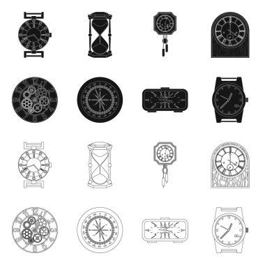 Saat ve saat sembol yalıtılmış nesne. Saat ve daire hisse senedi vektör çizim topluluğu.