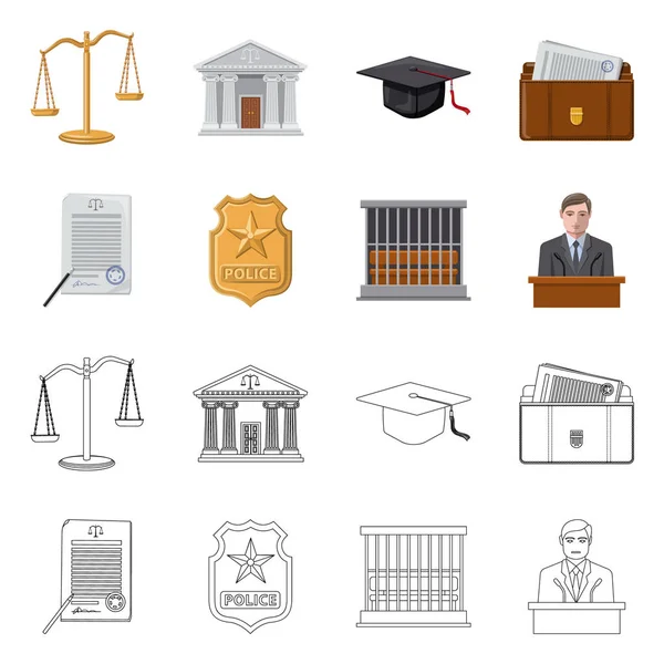 Vectorillustratie van pictogram wet en advocaat. Set van recht en rechtvaardigheid voorraad vectorillustratie. — Stockvector