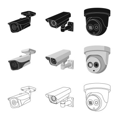 Cctv kamera simgesi vektör Illustration. Hisse senedi için cctv ve sistem vektör simge kümesi.