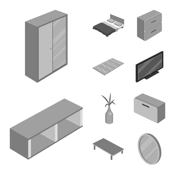 Vector illustratie van slaapkamer en kamer ondertekenen. Verzameling van vector-pictogram voor slaapkamer en meubelen voor voorraad. — Stockvector