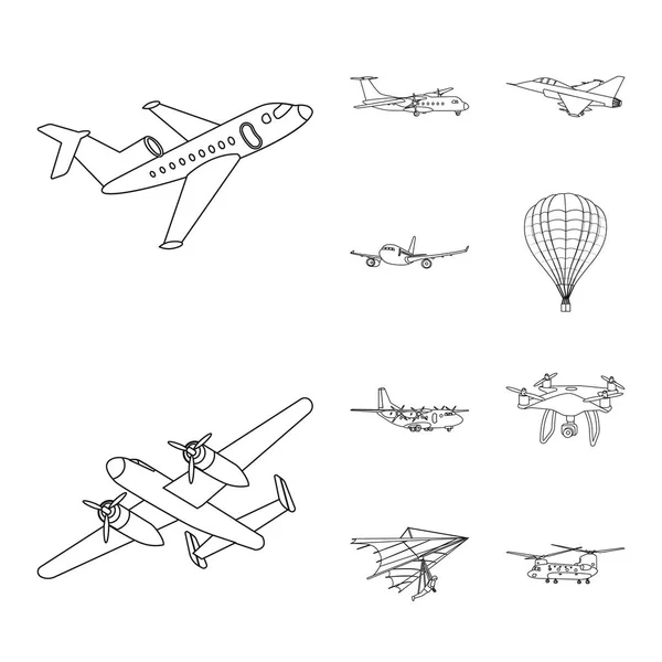 Vektordesign von Flugzeug und Transportsymbol. Sammlung von Flugzeug- und Himmelsvektorillustrationen. — Stockvektor