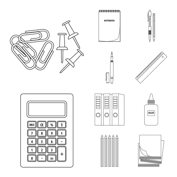Vektordesign von Büro- und Versorgungssymbolen. Set von Büro und Schule Aktiensymbol für Web. — Stockvektor