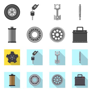 Auto illüstrasyon vektör ve işareti bölüm. Hisse senedi için oto, araba vektör simge topluluğu.