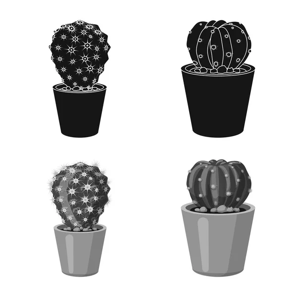 Ilustración vectorial de cactus y signo de maceta. Conjunto de ilustración vectorial de cactus y cactus . — Vector de stock