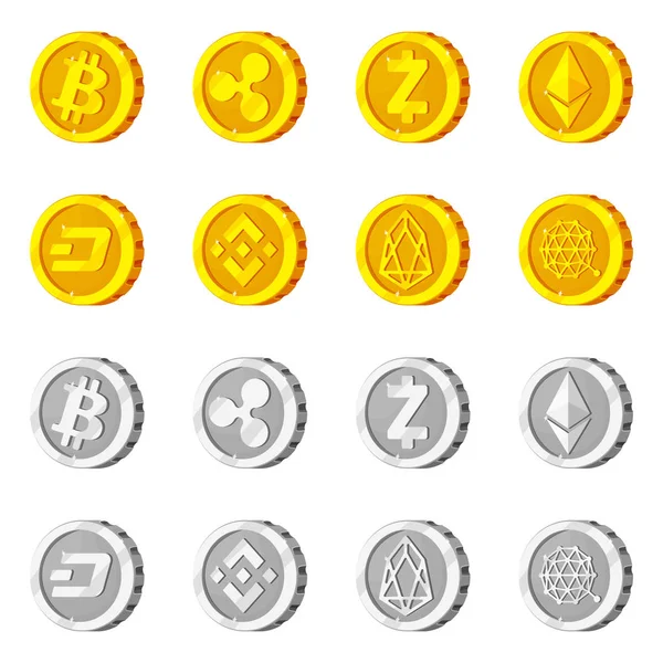 Conception vectorielle de crypto-monnaie et signe de pièce. Collecte d'illustration vectorielle crypto-monnaie et crypto-stock . — Image vectorielle