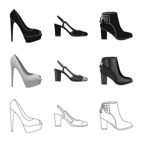 신발 및 여자 상징의 고립 된 개체입니다. 신발의 설정 하 고 웹에 대 한 주식 기호를 발. — 스톡 벡터